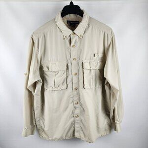 SOLD OUT EX-OFFICIO Shirt Mens Large Beige Insect Fishing Vented L/S Button Down